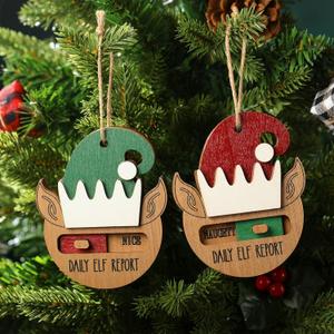 Soaoo 2 Pcs Elf Report Christmas Ornament Naughty or Nice Christmas Elf Daily Report Decor Rustic Wooden Funny Ornament for Home Tree Indoor Outdoor Holiday