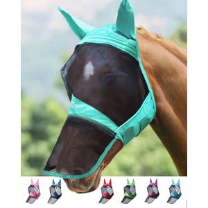 Harrison Howard CareMaster Pro Luminous Horse Fly Mask Large Eye Space Long Nose with Ears UV Protection for Horse Summer Mint Full Size