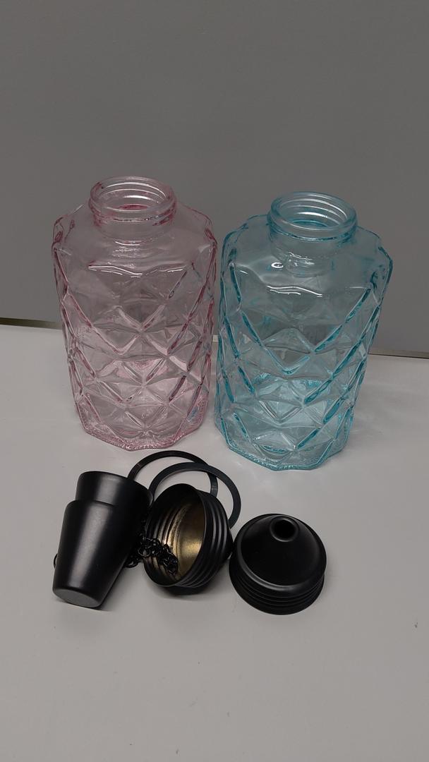 2 Pack Glass Table Top Torches Tesrago, Citronella Torches for Outside, with Wick and Cap, Refillable Flame Light Torch, Decorative Tabletop Lantern for Yard, Patio,Deck,Garden,Outdoor Party,Landscape