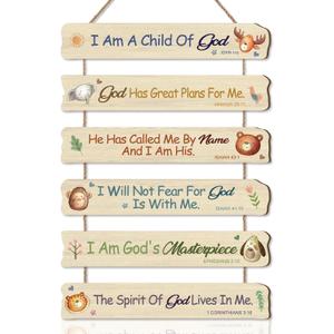 I am A Child of God Wood Sign,Woodland Animals Hanging Wooden Sign,Bible Verses Door Hanging,Christian Religious Wall Plaque,Inspirational Quotes Door Sign for Christian Nursery Home Room