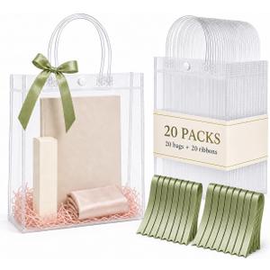 Dobafun Clear Gift Bags with Handles, 20 PCS Clear Goodie Bags with Ribbon, 20 Count