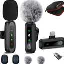 Wireless Lavalier Microphone for iPhone Android Plug-Play,2 Pack Mini Microphone Professional Noise Reduction Recording Clip Mic for Creator Vlog Creator (All iPhones & Androids (USB-C + Lightning))