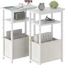 sthmec Narrow Side Table Set of 2, Skinny End Tables with Fabric Basket, Small Side Tables for Small Space,2-Tier Open Shelves with Basket, Slim Nightstands Set 2 for Bedroom,Livinroom,Office,White