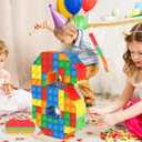 Building Blocks 6th Birthday Party Decorations Number 6 Pinata with Pinata Stick & Blindfold for Kids Girls Boys Happy Birthday Building Block Theme Party Supplies Carnival Games