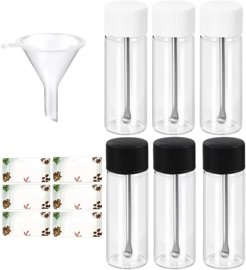6-Pack Leak-proof Mini Glass Bottles with Caps, Travel & Kitchen Essential, with Funnel, Clear