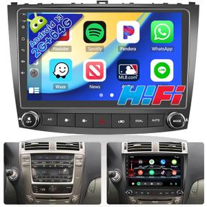 [2+64G] Android Stereo Carplay for Lexus IS250 IS300 IS350 2006-2010, HD Touchscreen Car Radio 10.1 Inch with Wireless Android Auto GPS Navigation BT HiFi RDS Backup Camera