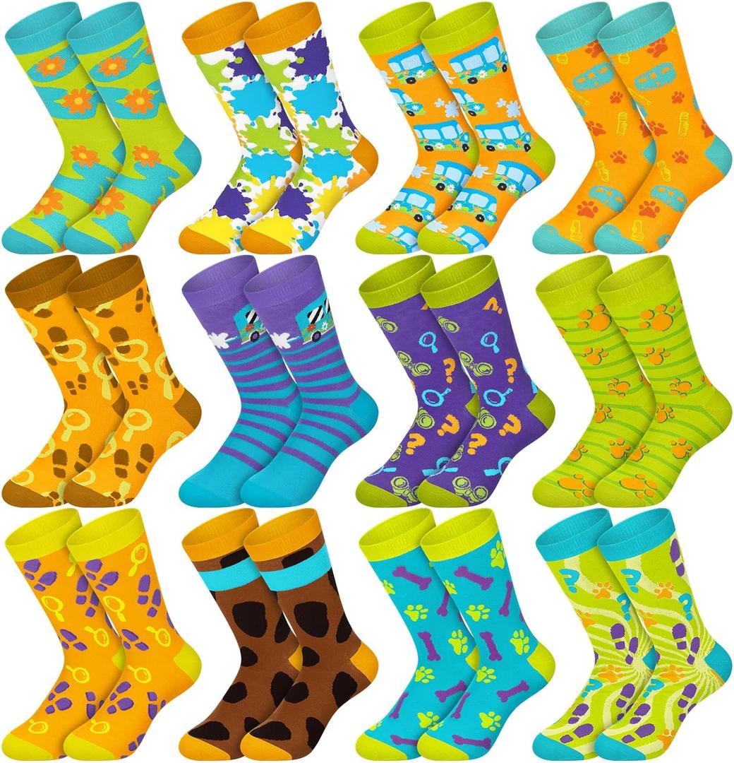 Croknit 12 Pairs Car Dog Boo Socks for Women Girls Crew Novelty Socks Mysterious Party Car Halloween Christmas Women Gift