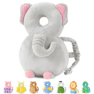 JunNeng Baby Head Protector Backpack, Toddler Walking Fall Head Protection, Grey Elephant