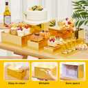 Leinuosen 6 Pcs Acrylic Buffet Risers Stands for Food Display Cubes Box, 7 to 12 Inch Rectangle Catering Table Dessert Decor for Wedding Brunch Setup Party Jewelry Collectibles, Hollow Bottom (Gold)