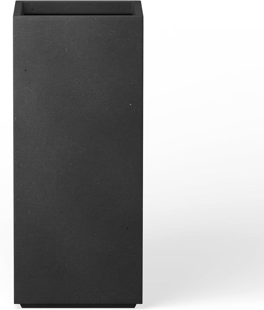 Kante 23.6" H Tall Rectangular Concrete Planter, Modern Square Diameter Plant Pot with Drainage Hole and Rubber Plug for Indoor Outdoor Home Patio Garden, Black