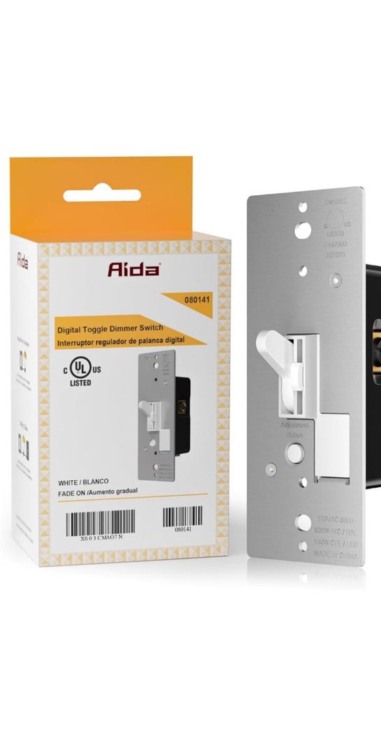 AIDA Toggle Slide Dimmer Switch for Dimmable LED Light/CFL/Incandescent 600 Watt max, Single-Pole or 3-Way, Rocker On/Off Wall Switch with Dimmer Slider, Wall Plate NOT Included, UL, White