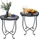 Metal Round Side Table, 2 Pack 14 Inch Bedside Table for Living Room, Weather Resistant Black Metal Outdoor Side Table for Patio Balcony Yard Porch Garden, Plant Stand for Indoor Outdoor Use (Set of 2)