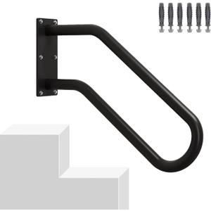Hand Rails for Outdoor 1-2 Steps, Indoor Stairs, Bathroom, Wall Mount Non-Slip U-Shape Stair Hand Railing Black 1 Pack