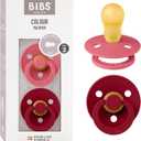 Bibs Pacifiers Color Collection, Set of 2 BPA-Free Latex Pacifiers Made in Europe, Round Nipple Baby Pacifier.