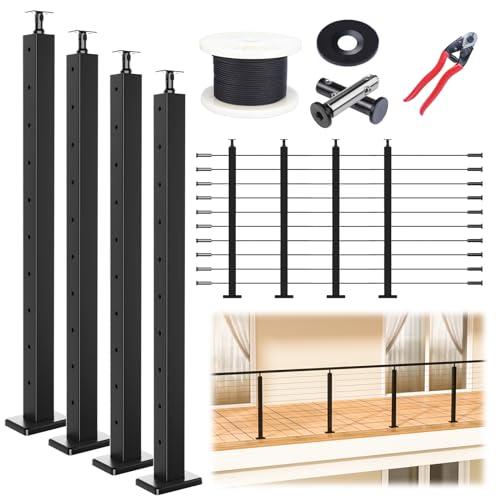 Muzata 15-20FT Modular Black Cable Railing Kit 36 Inch 4 Level Post Kit Complete Set Cable Railing System for Decks Length Adjustable Easy DIY with Paper User Guide (No Handrail) RWS1 BH4S
