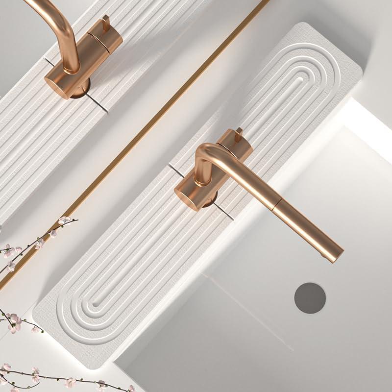 Kitchen Faucet Absorbent Mat, Diatomite Fast Drying Stone Faucet Mat For Kitchen ,Instant Quick Drying Stone Mat Around Faucet (White, 15.7" x 3.9")