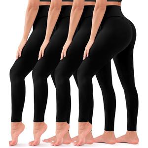 4 Pack Leggings for Women - High Waisted Full Length Buttery Soft Yoga Pants for Workout Athletic Daily, L-XL