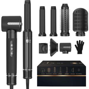 Blow Dryer Brush 7 in ONEAutowrap Curling Wand, 110,000 RPM High-Speed Negative Ionic Hair Dryer with Diffuser Concentrator, Round Brush Blow Dryer Air Styler, Volumizing Hair Styling Tools