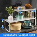 KIKIBRO Expandable Cabinet Shelf Organizers, Kitchen Small Stand Rack Organization for Countertop Cupborad Pantry, White 2 Pack