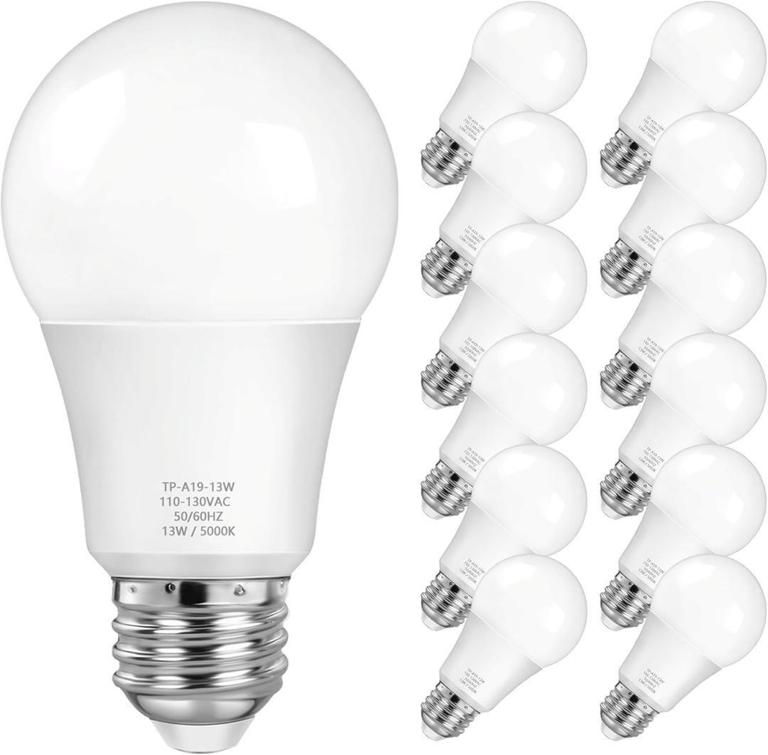 MAXvolador A19 LED Light Bulbs, 100 Watt Equivalent LED Bulbs, 5000K Daylight White, 1500LM, E26 Base, Non-Dimmable, 13W Bright Lightbulb, 12-Pack