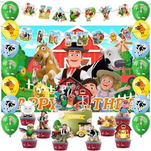 42pcs Lai Granja De Zenoon Party Decoration Pack Includes，Banner，Cake Topper，Blackdrop,Balloons for Zenoon party decoration