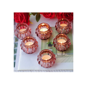 Woho Rose Gold Tealight Candle Holder Set of 6 for Valentines Day Decor, Glass Tea Lights Candle Holder for Wedding Party, Votive Candle Holders for Table Centerpiece