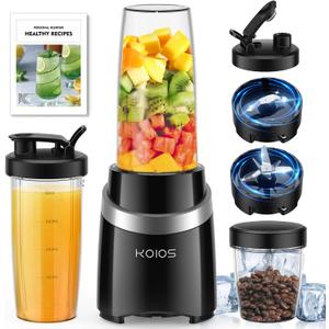 KOIOS Blender for Smoothies, 1000W Personal Blender and Grinder Combo for Kitchen with 2x27oz Portable Smoothie Cups with To-Go Lids 12oz Coffee Cup with Seal Cover Non-BPA for Baby Food, Ice Drinks