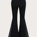 Floerns Women's Plus Size Rhinestone Flare Leggings High Waist 70s Disco Rave Bell Bottoms Black Large Plus
