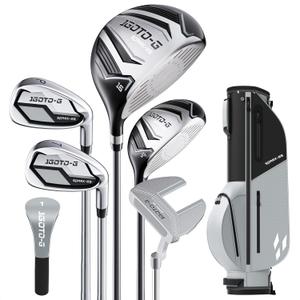 1GoTo-G 7 Pieces Kids Golf Clubs Set - Youth Golf Clubs Junior Set for Boys Girls Includes Stand Bag, 1# Driver, 5# Hybrid, 7#, PW# Irons and Putter, Gray – Ages 12-14 – Right Hand, Right, Gray – Ages 12-14
