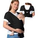 Momcozy Baby Wrap Carrier Skin-Friendly Fabric, Easy to Wear Baby Carrier Sling T-Shirt Design, Hands Free Baby Carriers Newborn to Toddler 8-35lbs, Adjustable Buckle Suit for Waist Waist 47-57, Black (Plus)
