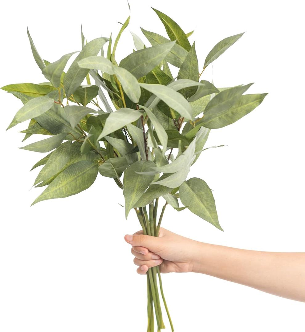 Ling's Moment Artificial Plants Eucalyptus Leaves Branches,10Pcs 17.7"Tall Fake Greenery Filler w/Stems, Lifelike Texture Plant Decor for Wedding Bouquets/Table Centerpieces, Outdoor/Party/Room/Office