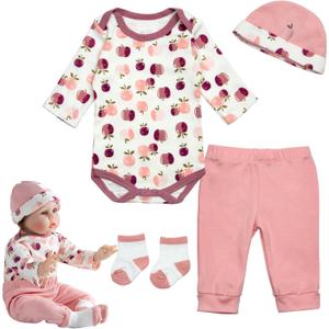 Reborn Baby Doll Clothes Girl Outfit Accessories for 17-22 Inch Reborn Dolls Baby Girl Doll Clothes 4pcs Set