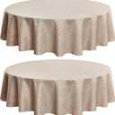 Fitable Faux Linen Round Tablecloths 60 Inches - 2 Pack Neutral Table Clothes Faux Burlap Table Covers for Kitchen, Dining, Party, Farmhouse, Picnic (Great for 20"-48" Round Tables, Nature)
