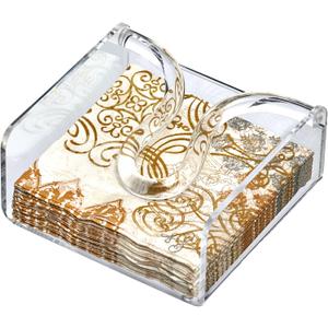 Amazing Abby Acrylic Cocktail Napkin Holder (5.0"x5.0"), Clear Plastic Napkin Dispenser with Weighted Arm and Non-Slip Pads, Great for Kitchen Counter, Dining Table, Bathroom Vanity, and More