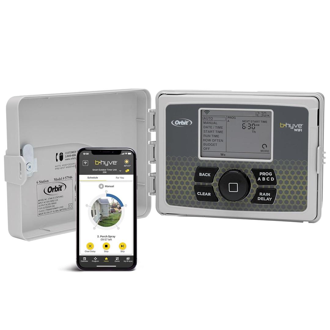 Orbit B-hyve Smart Indoor/Outdoor Sprinkler Controller - 6-Zone - App Controlled Smart Controller with Custom Irrigation Schedules - Weatherproof Multi-Zone Sprinkler System - 57946