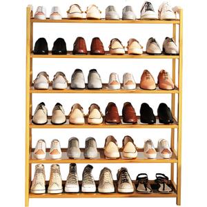 6-Tier Free Standing Shoe Racks, Bamboo Wood Shoe Rack for Entryway & Closet, Holds up to 24 Pairs of Shoes