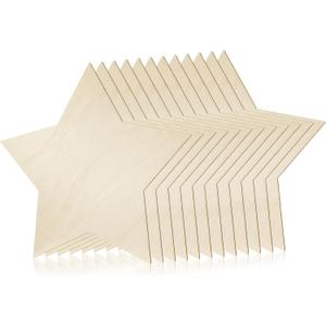 Anglechic 12pcs 12 Inch Wooden Stars for Crafts Unfinished Wooden Stars Blank Wood DIY Crafts for Patriotic American Flag Table Decoration