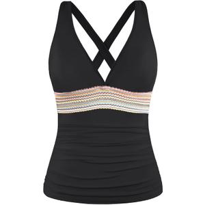 Tankini Tops for Women- Tummy Control Swim Top Only No Bottom 2025(Not Suitable for Large Busts) (Black), L
