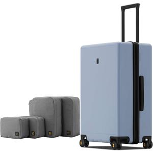 LEVEL8 Elegance Checked Luggage, 24 Inch Hardside Suitcase, Lightweight Matte Hardshell with Tsa Lock, Large Suitcases with Spinner Wheels, Light Blue
