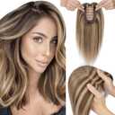 Elailite Hair Toppers for Women Real Human Hair Topper Thinning Thin 5.1"x2.8" Silk Base Clip in Remy Hairpieces 12 Inch Chocolate Brown mix Dark Blonde