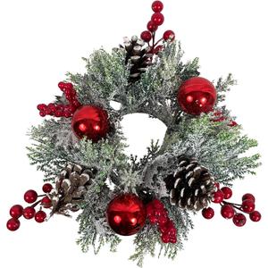 12 Inch Christmas Candle Ring for 3 Inch Pillar Candle with Berries, Ornaments and Pinecones