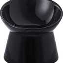 Black Small Ceramic Raised Cat Bowls, Tilted Elevated Food or Water Bowls, Stress Free, Backflow Prevention, Dishwasher and Microwave Safe, Lead & Cadmium Free