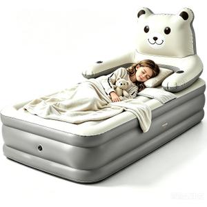Air Mattress with Headboard, 16" Inflatable Bed with Built-in Electric Pump, 2-Min Quick Inflation/Deflation, Leak-Free Odorless Design, Supports 650 lbs, Airbed for Camping,Home,Guests,Travel-Twin