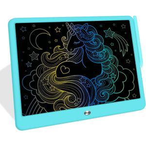 FLUESTON LCD Writing Tablet, Doodle Board Toys Gifts for 3-8 Year Old Girls Boys, 15 Inch Colorful Electronic Board Drawing Pad for Kids, Gifts for Toddler Educational Learning Travel Christmas, Blue
