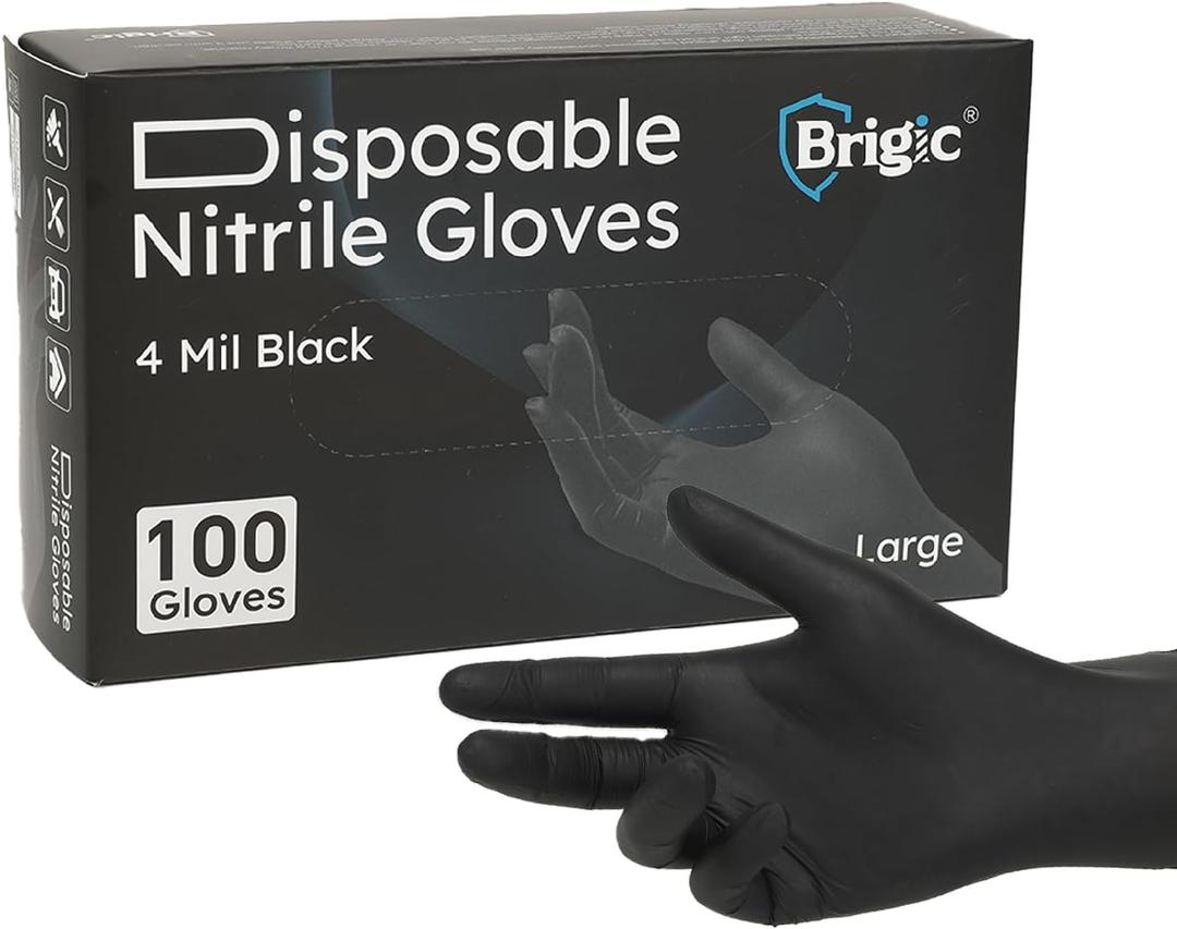 Disposable Nitrile Gloves, Textured Grip, 4mil, Lightweight, Slip-Resistant, Black