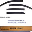 Window Visors Rain Guards fits 2023-2026 Colorado Crew Cab & GMC Canyon Crew Cab, Out-Channel Window Wind Deflectors Vent Shades Accessories, Dark Smoke 4 Pcs, 2024 2025