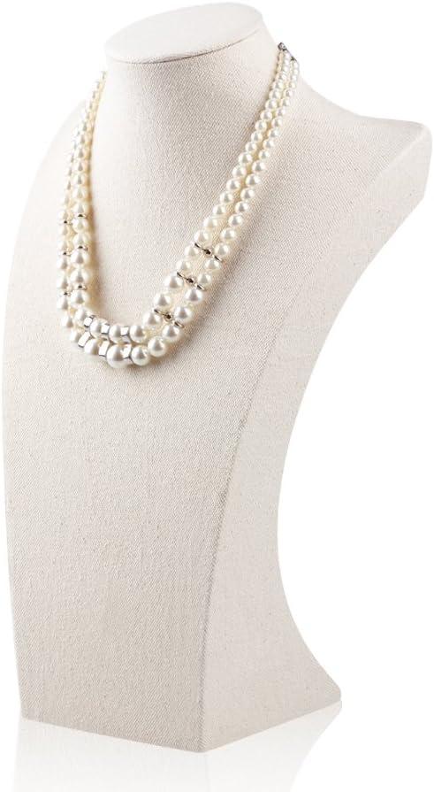 Oirlv Linen Necklace Display Bust 3D Necklace Organizer Jewelry Display Holder (H-13.38inches)