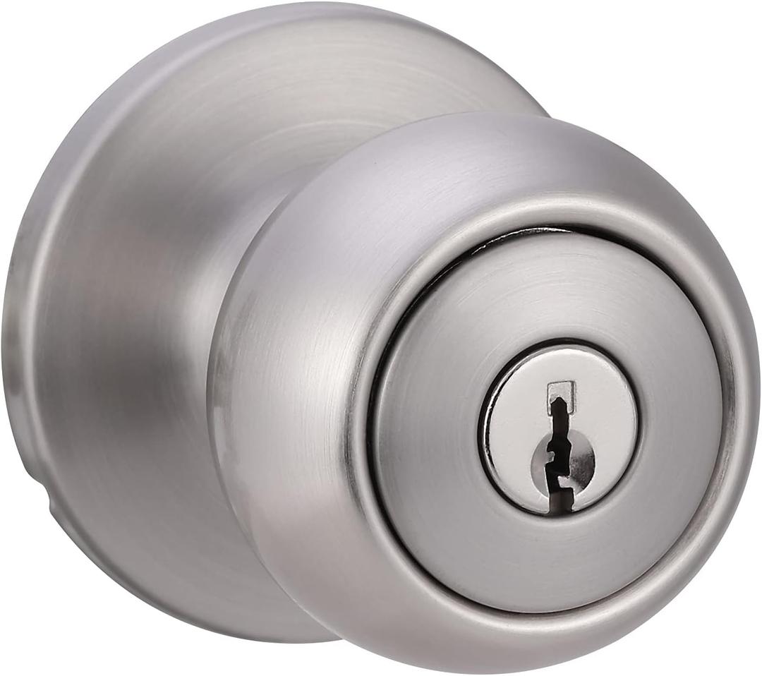 Exterior Door Knob With Lock, Coastal, Satin Nickel