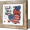 Patriotic Wooden Sign God Bless America Decor, Independence Day 4th of July Wooden Plaque for Home Desk Table Shelf Americana Decoration Gift, 5.9x5.9 Inch