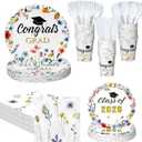 Yungyan 252 Pcs Wildflower Graduation Party Decorations Class of 2026 Congrats Grad Floral Graduation Plates Napkins Cups Forks Knives Disposable Tableware Set for College High School Party Supplies